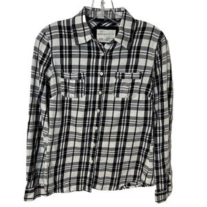 Aeropostale Women’s Plaid Button Up Long Sleeve Shirt Black White Size M
